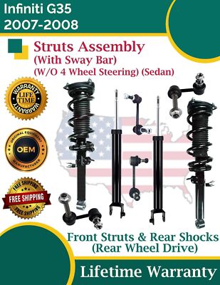 New OE Front Struts & Rear Shocks With Sway Bar For 2007-2008 Infiniti G35 2WD