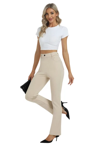 Women Bussiness Slacks Pant Soft Comfy Elastic Casual Stretch Bootcut Trousers - Picture 34 of 66