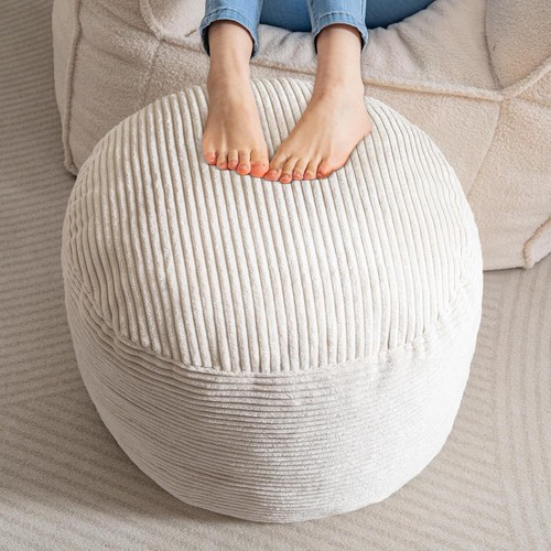 Round Stuffed Pouf Ottoman, Corduroy Poufs with Foam Chunk Filling, Furry and... - Picture 2 of 8