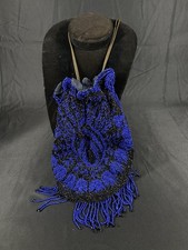 Art Deco Reticule Purse Beaded Navy  Black Great Deco Design