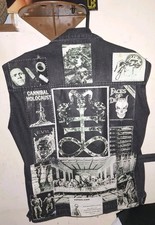 Custom XXL Black Denim Battle Vest Kutte — Hand Stitched Horror Patches, 1 of 1