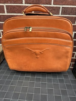 Samsonite UT Longhorn Leather Wheeled Luggage Briefcase Signed By Mack Brown