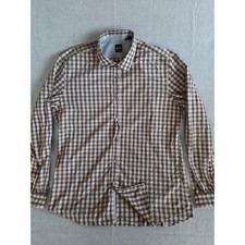 BOSS Hugo Men XL Reg Fit Cotton Gingham Long sleeve Brown/Beige Button's Shirt