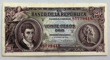 Colombia 20 Pesos Oro Banknote 1965 Old Colombian World Paper Money Currency