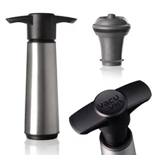 Vacu Vin Wine Saver Pump with 1 Vacuum Stopper – Stainless Steel, Airtight Se...