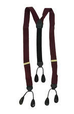 VINTAGE MADE IN ENGLAND BURGUNDY RED SUSPENDERS BRACES BLACK LEATHER FITTINGS