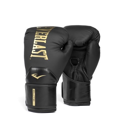 Everlast Elite 2 Boxing Gloves | Pro Training & Heavy Bag 16oz, Black/Gold 