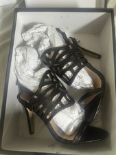 Badgley Mischka Black Strappy Stiletto Heels Open Toe Ankle Strap Buckle 6M