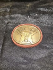 Vintage 1987 Marlboro Belt Buckle Solid Brass Philip Morris Longhorn Steer Star