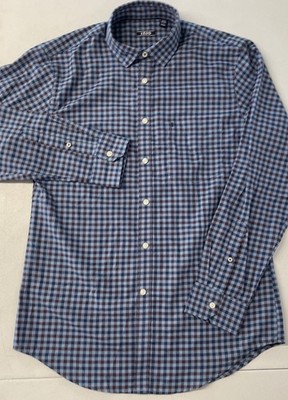 IZOD Mens Luxe Touch Long Sleeve Button Up Shirt BLUE CHECK Soft MEDIUM Casual