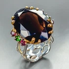 Gem jewelry 38 ct+ Natural Smoky Quartz Ring 925 Sterling Silver Size 8 /R471235