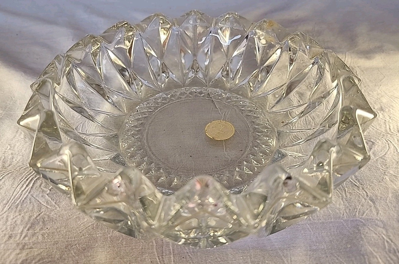 Indonesia Crystal Glass Diamond Point Cut Bowl Ashtray Trinket Candle Dish