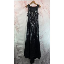 Vintage Dress Womens Small Y2K Black Goth Vamp Maxi Faux Patent Leather RARE