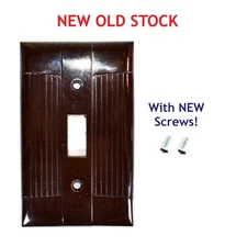 NOS Eagle Art Deco RIBBED Vintage Bakelite TOGGLE SWITCH Wall Plate Cover BROWN