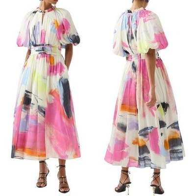AJE Elysium Blouson Midi Dress Size AU16 -US 12 Silk Linen Blend With Pockets