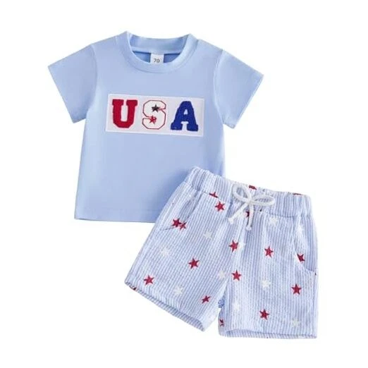 Baby Boy Summer Clothes Tropical Palm Tree Print T-shirt Shorts 3-4T Blue Usa
