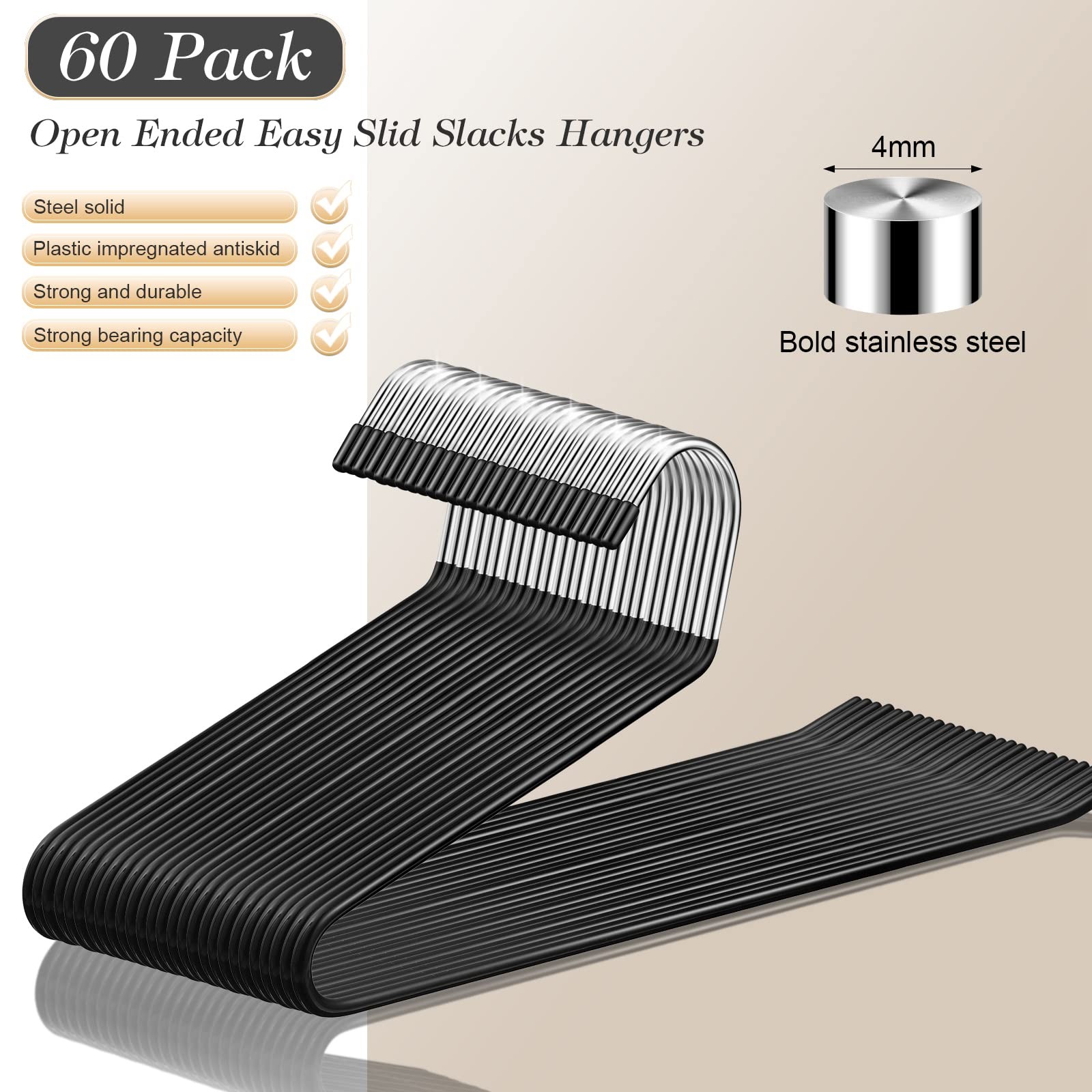 60 Pack Open Ended Pants Hangers Metal Non Slip Heavy Duty Space Saving Rack