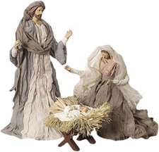 Large Holy Family Christmas Nativity Set, 3 Pieces, 17.5 Inch Tall, Fabric & Res