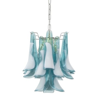 Blue and White Gradient Double-Layer Petal Cascading Handmade Glass Chandelier