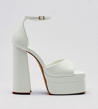 Nasty Gal, TRENDY White faux leather 6.25" heel double platform sandals, SZ 9