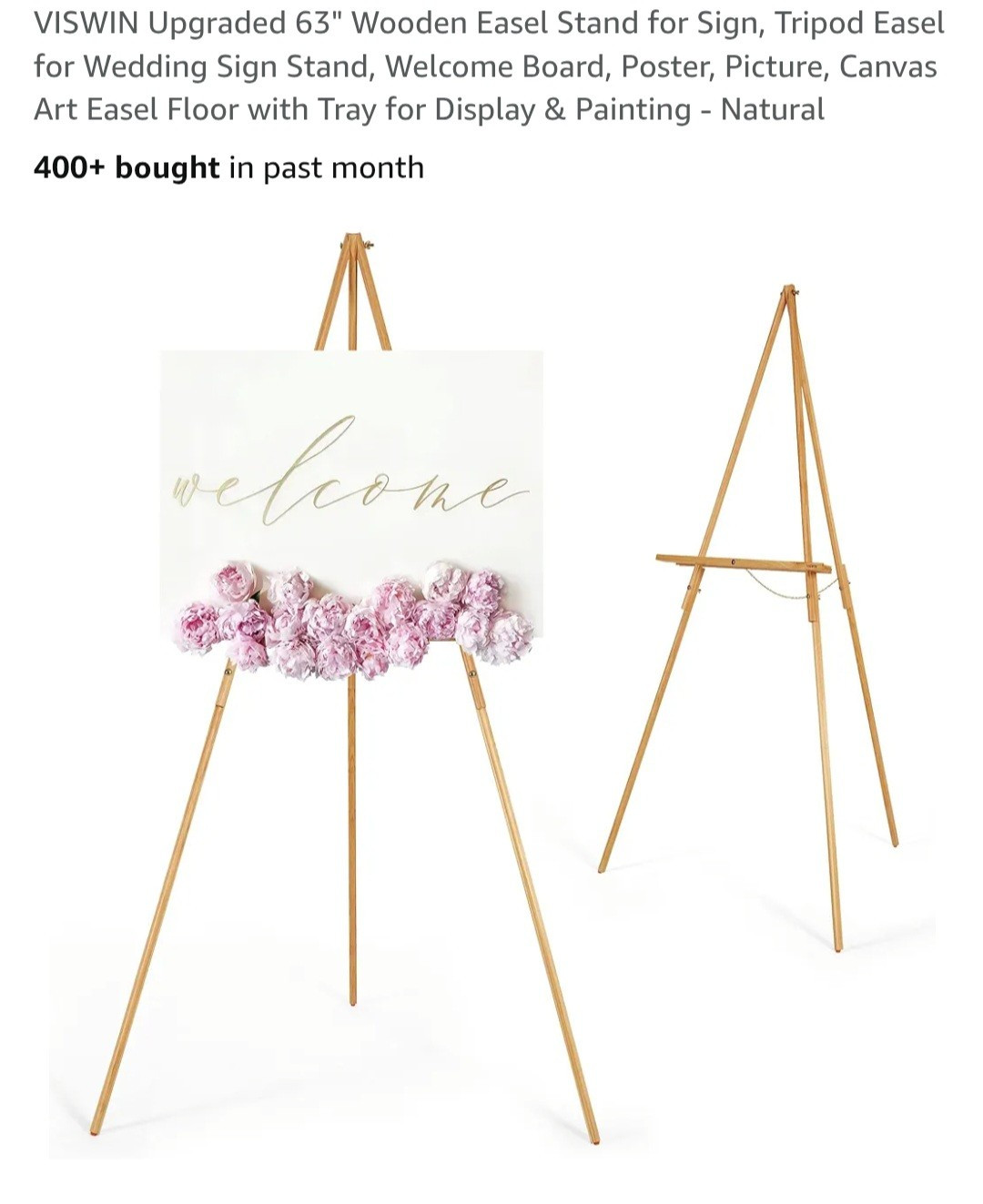 VISWIN 63" Wooden Tripod Display Easel Stand for, Poster. No Hardware Included 