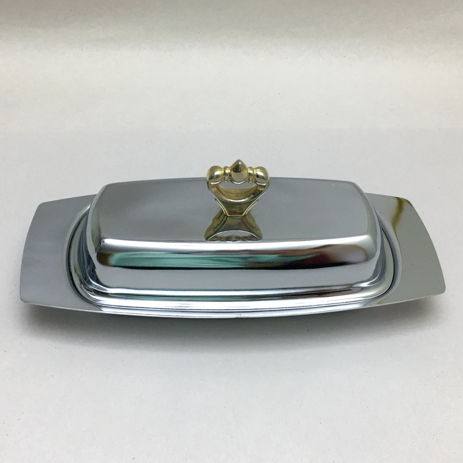 Vintage Kromex Chrome Butter Dish Mid Century Modern Glass Insert made USA