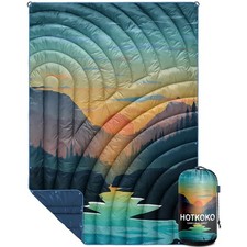 Puffy Camping Blanket,Large Camp Blanket Outdoor Camping Quilt Sunset 52x75"