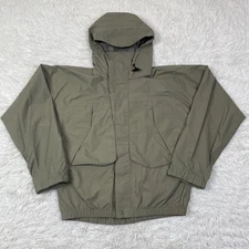 Simms Jacket Mens Small Green Gore Tex Paclite Hooded USA Made Pockets Rain Fish