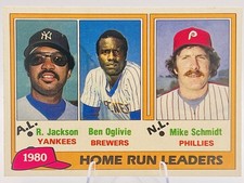 1981 Topps - League Leaders Reggie Jackson, Mike Schmidt, Ben Oglivie #2 EX