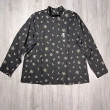 NWT Karen Scott Woman’s Plus Size 3X Black Holiday Print Cotton Mock Neck Top