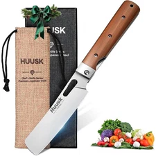 Huusk Japanese Folding Nakiri Knife - Pocket Chef Knives with 440C Stainless Ste