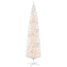 8' Prelit Artificial Christmas Tree with Warm White LED Lights White