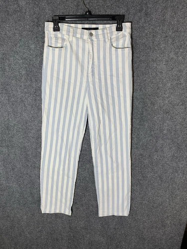 J BRAND Jules Striped High Rise Straight leg Jeans Size 28 Blue White Striped - Picture 1 of 23