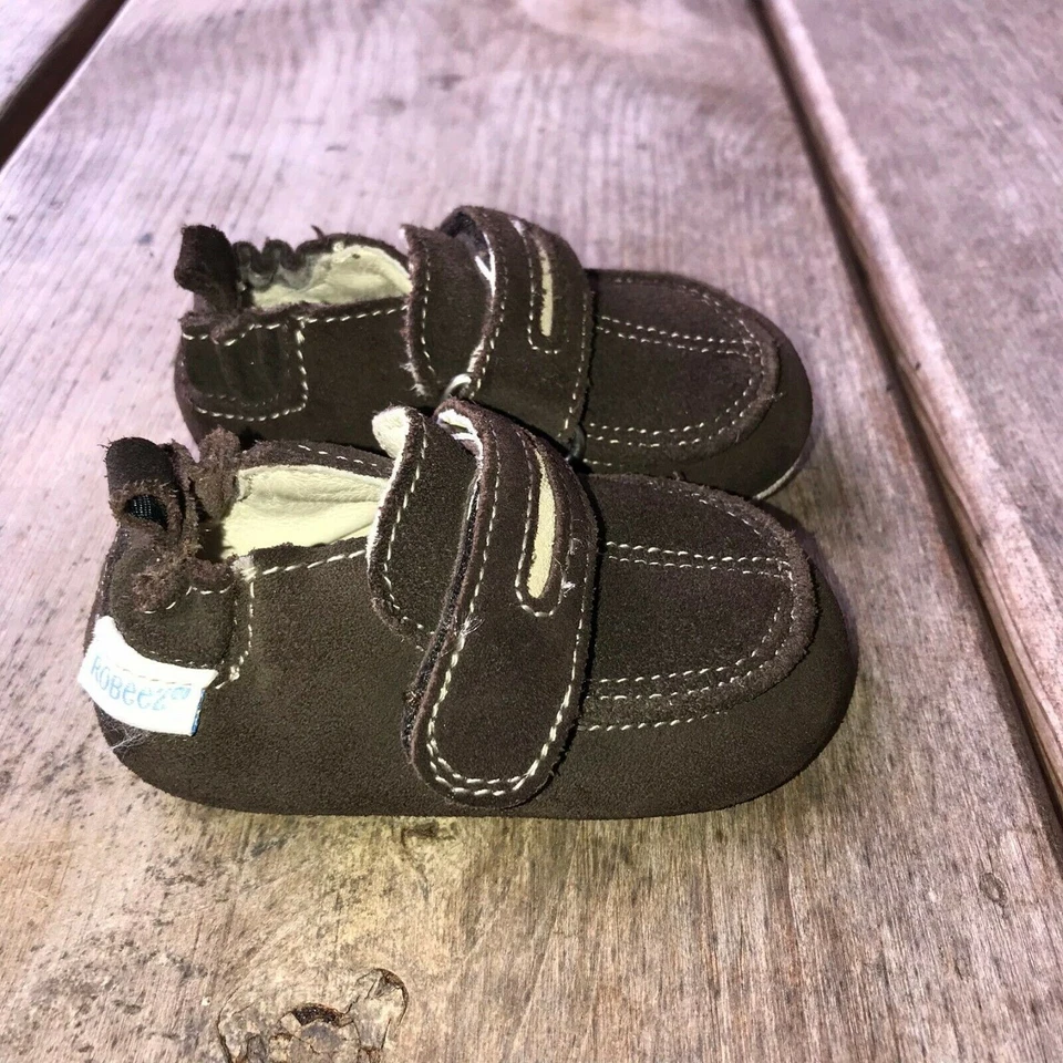 Zapatos Robeez Niños Talla 3-6 meses Marrón Gamuza Mocasines Suela Suave Agarre Foto 2 de 4