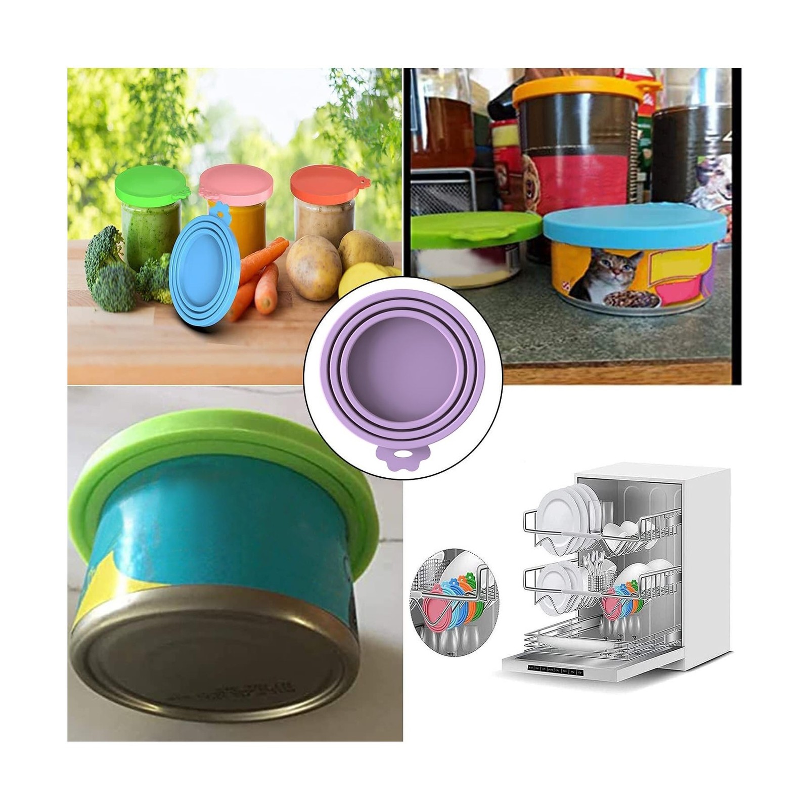 WANBAO 4 Pack Silicone Pet Food Can Lids for 3 Standard Size Food Cans for Pe...