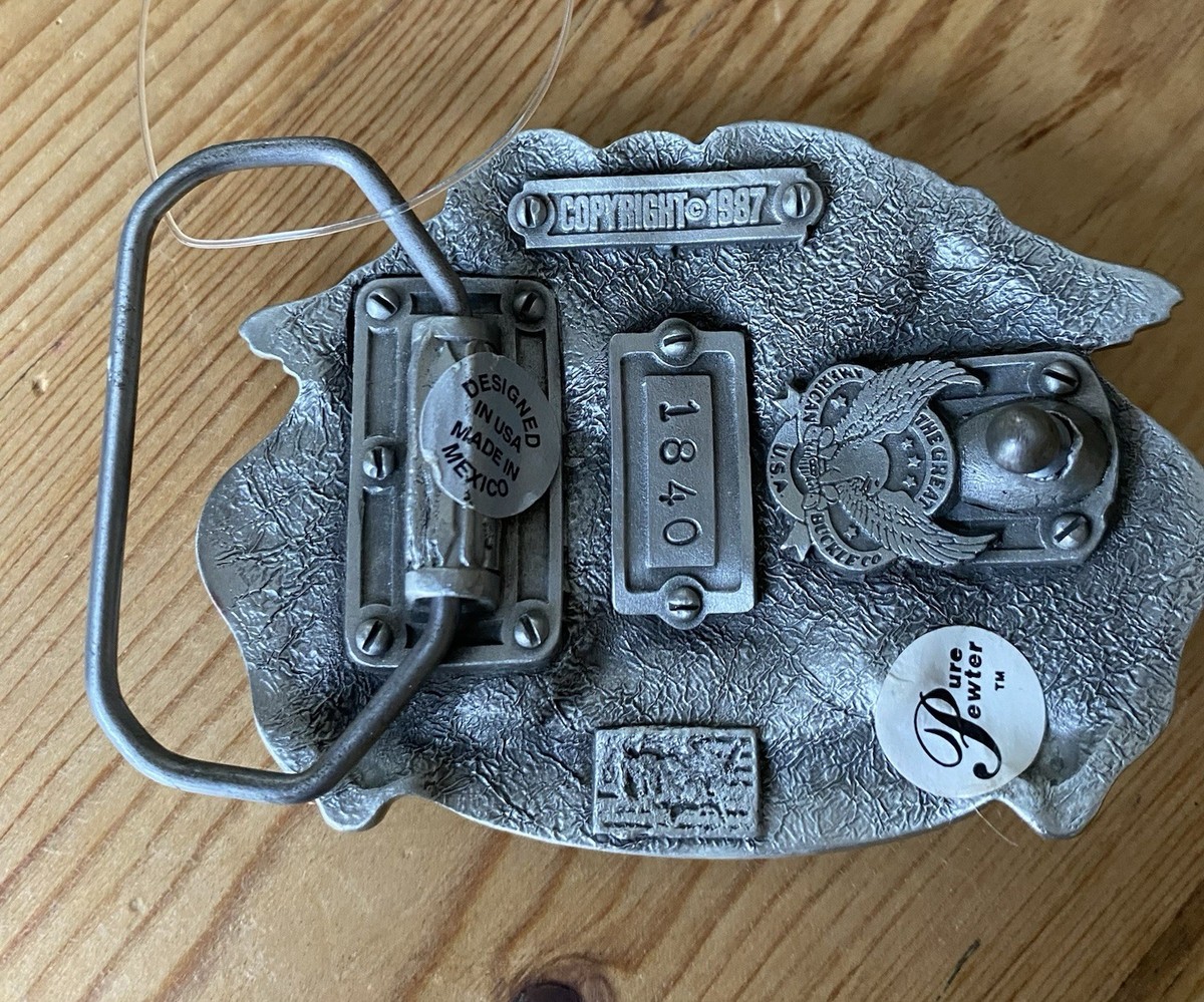 Vintage 1987 Great American Pewter Belt Buckle – Eagle & Flags