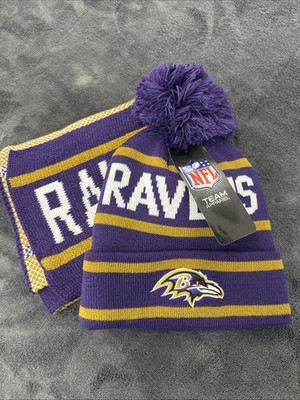 NFL Ultra Game Baltimore Ravens Stocking Hat Cap With Pom And Matching Scarf NWT