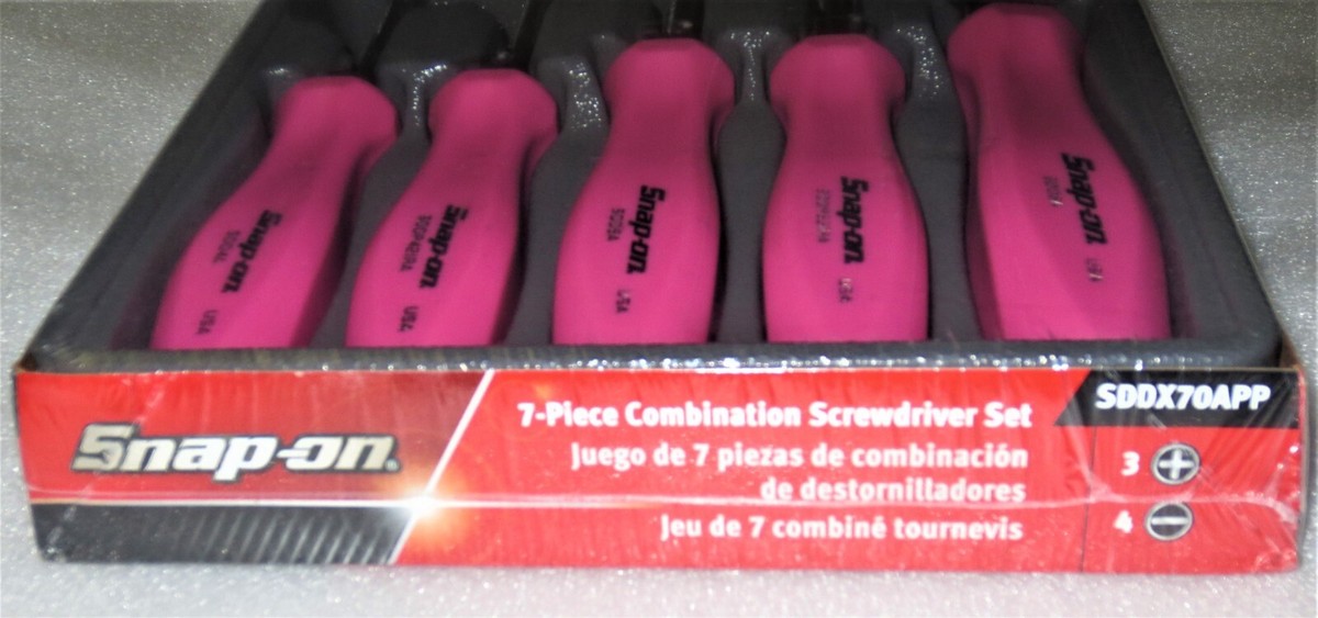 RARE Snap-on Pearl Pink 7 Piece Hard Grip Combination Screwdriver