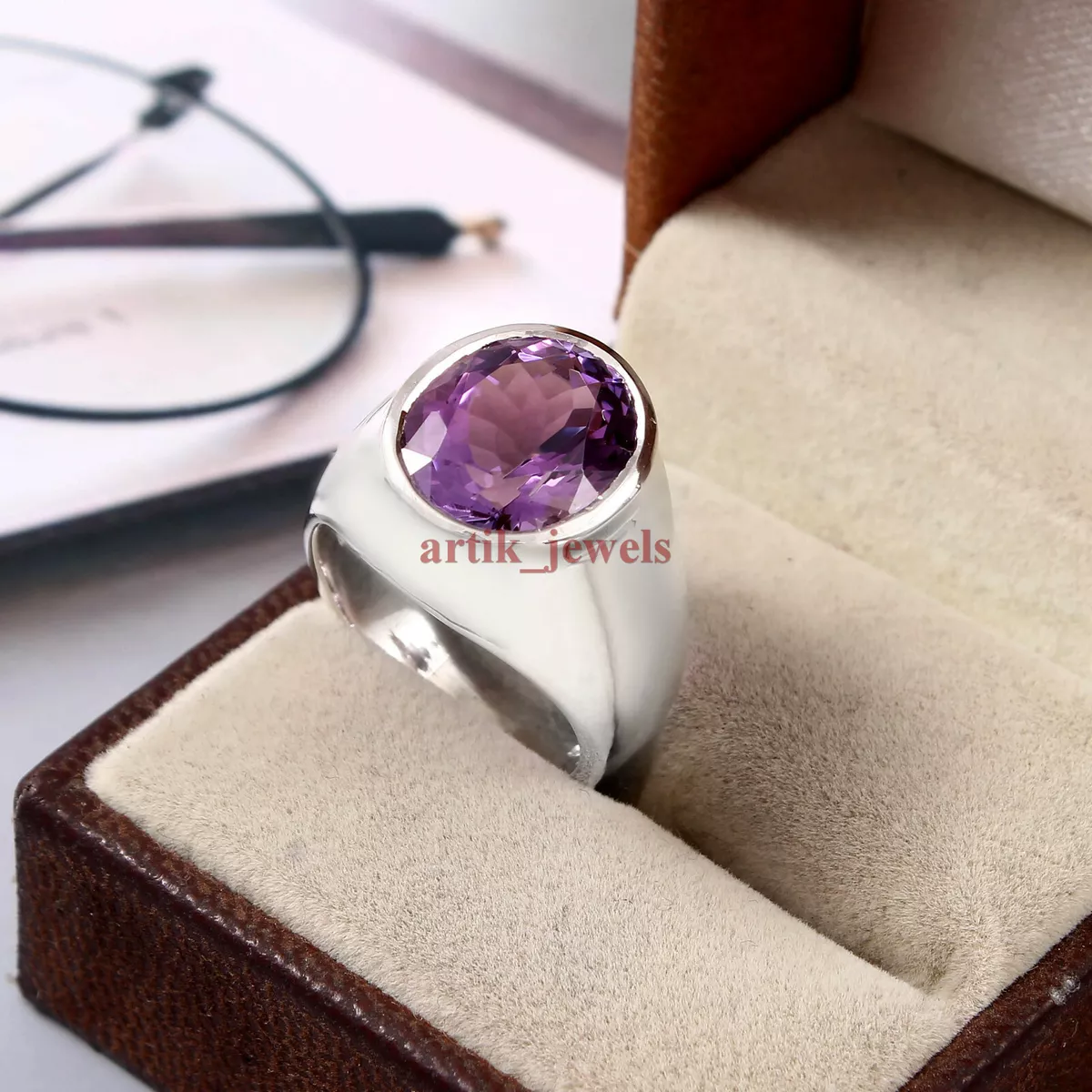 Silver ring with amethyst best sale stone
