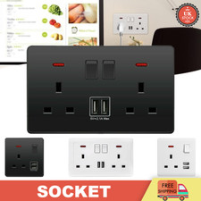 1/4X Single Double Wall Plug Socket 13A w/ 2Charger USB Ports Outlets Flat Plate