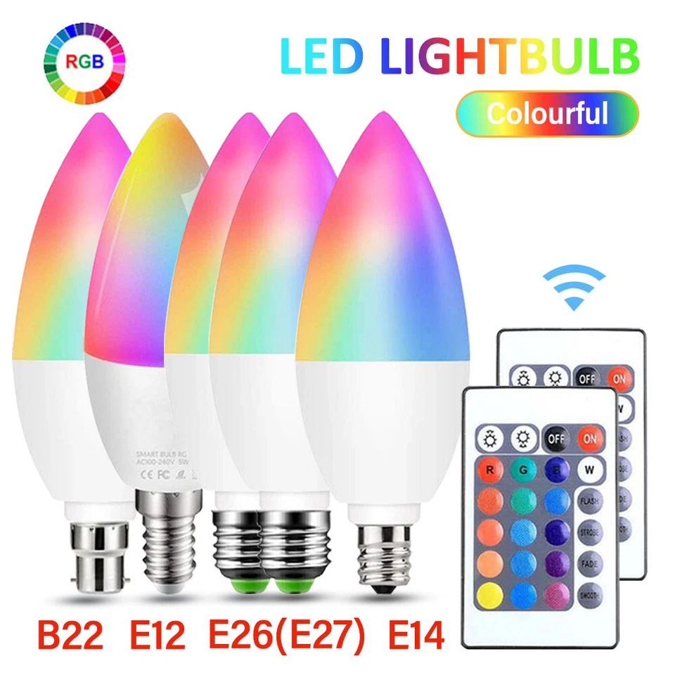 Candle LED Bulb Smart RGB Light Bulbs Remote Dimmable E12/E14/E26/E27/B22! - Image 3 of 4