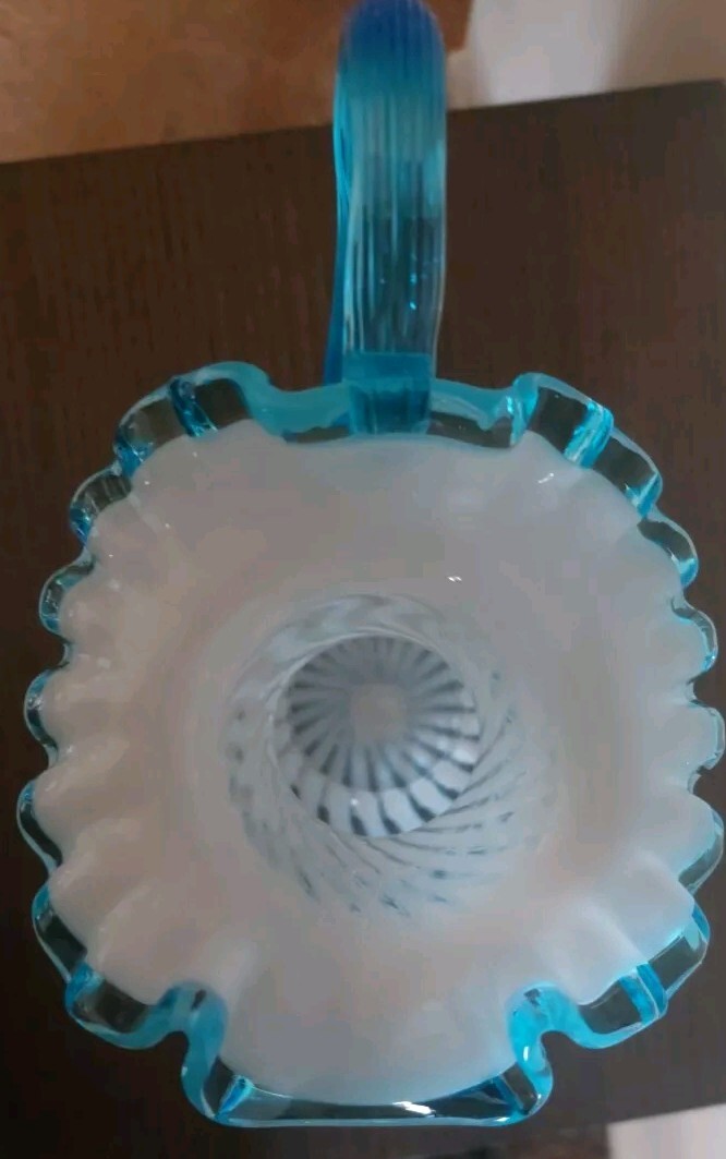 Fenton Art Glass Opal Aqua Swirl Optic 90TH Anniversary  By Bill & Frank Fenton