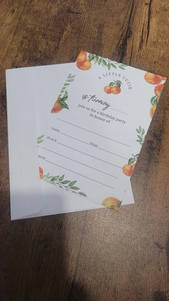 A Little Cutie Is Turning Birthday Party Invites 20 Count Orange Navel Clementin - Image 3 of 4