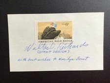 WALTER DUBOIS RICHARDS Signed Card w/ Bald Eagle Stamp / Autographed Artist