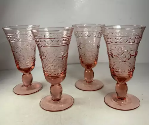 Set of 4 Mikasa Studio Nova Adirondack Southwestern Pink Glass Goblets 7"