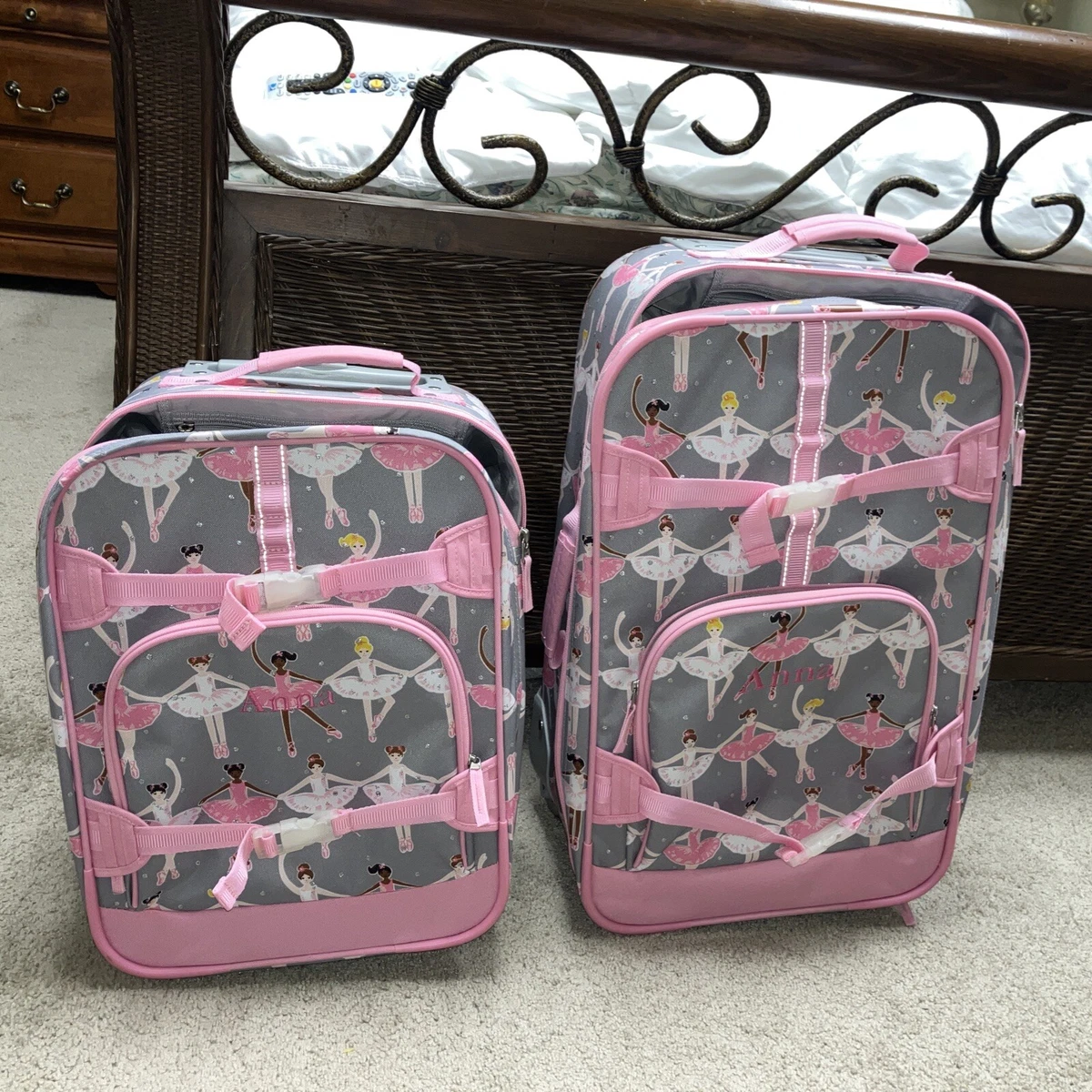 Pottery Barn Kids Mackenzie Rolling Luggage Ballerina Gray Pink Monogrammed  Anna