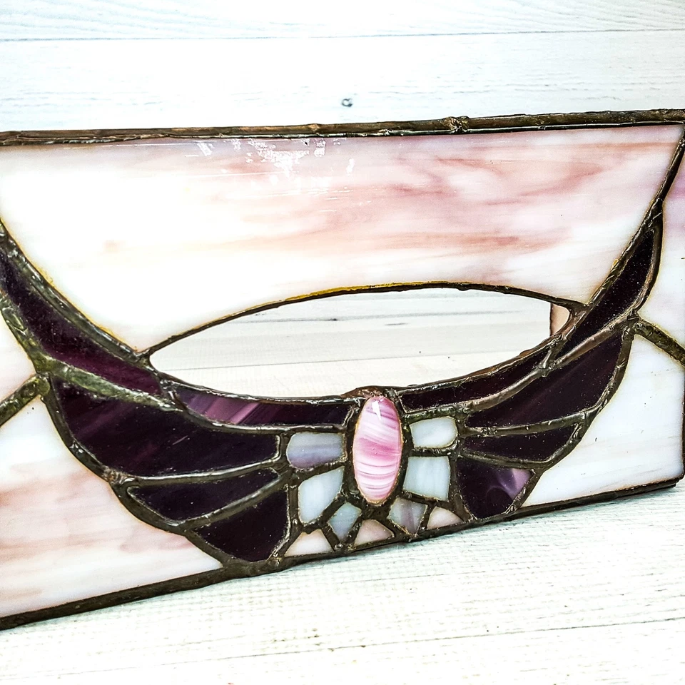 Cubierta de caja de pañuelos faciales de vidrio de escoria manchada vintage alas rosa púrpura 9,5 x 5 x 3 Foto 3 de 4