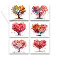 12 All Occasion Note Cards, Blank greeting cards with envelopes - HEART TREES