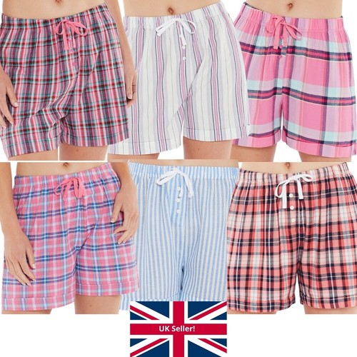 Womens Pyjama Sleep Shorts Check Stripe 
