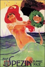 Ala Spezia 1907 Italian Maritime Vintage Poster Print Mermaid Siren